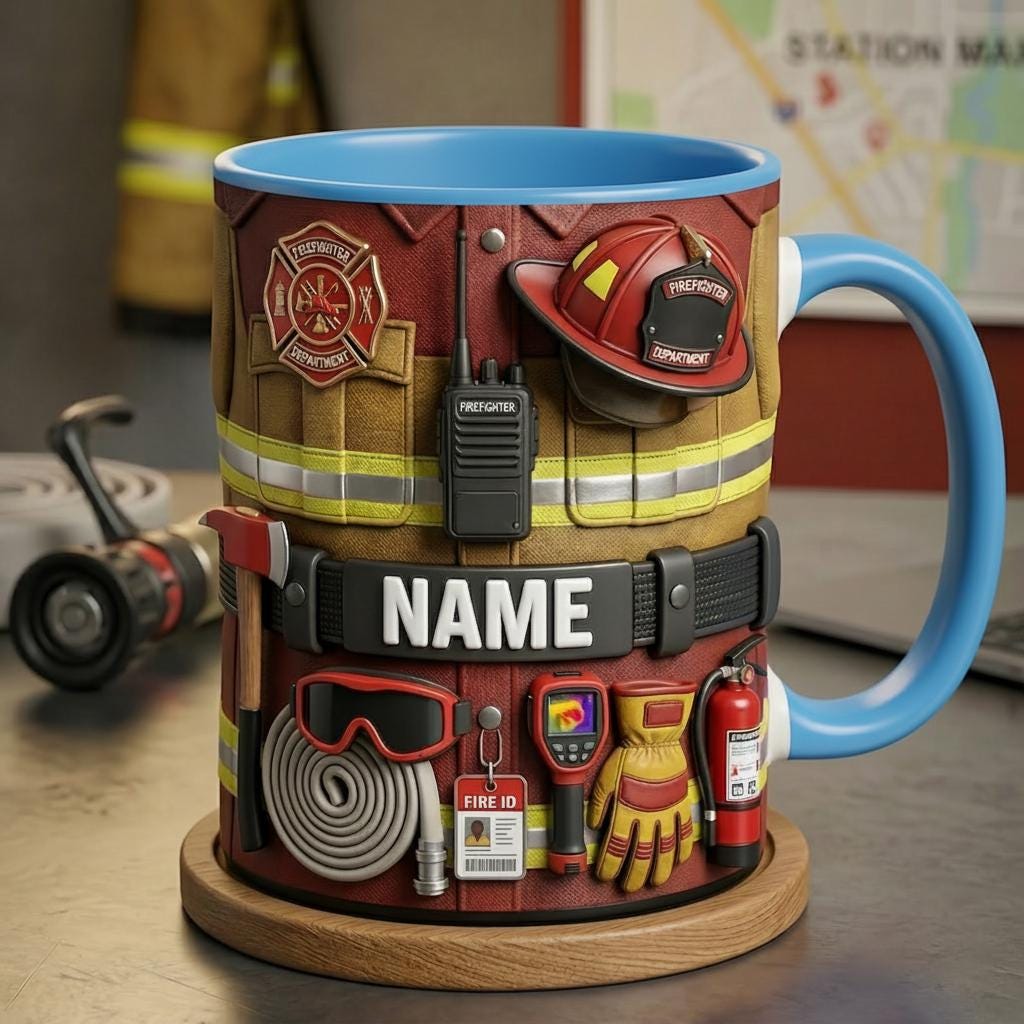 Personalized Firefighter Mug 3D, Custom Name Cup, Faux 3D Effect (11oz or 15oz)