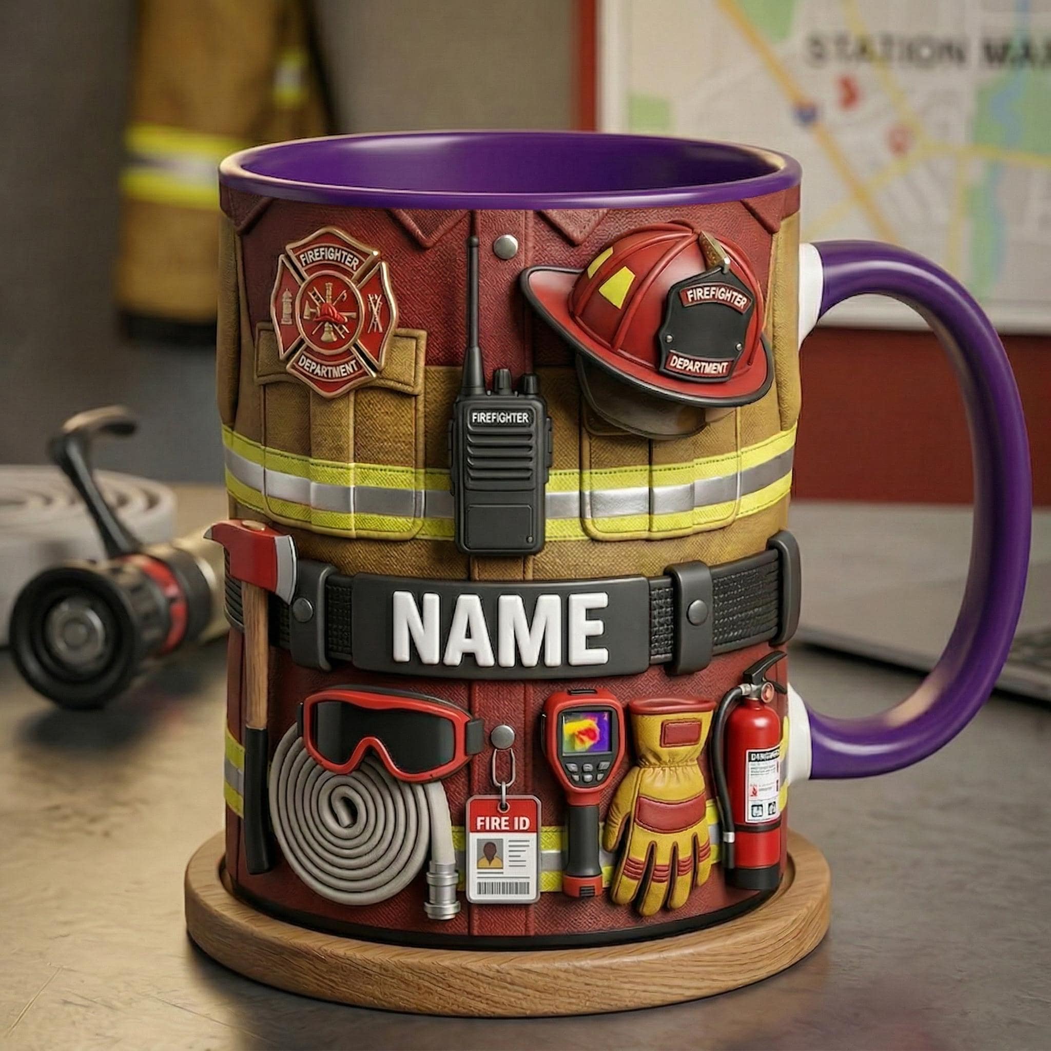 Personalized Firefighter Mug 3D, Custom Name Cup, Faux 3D Effect (11oz or 15oz)