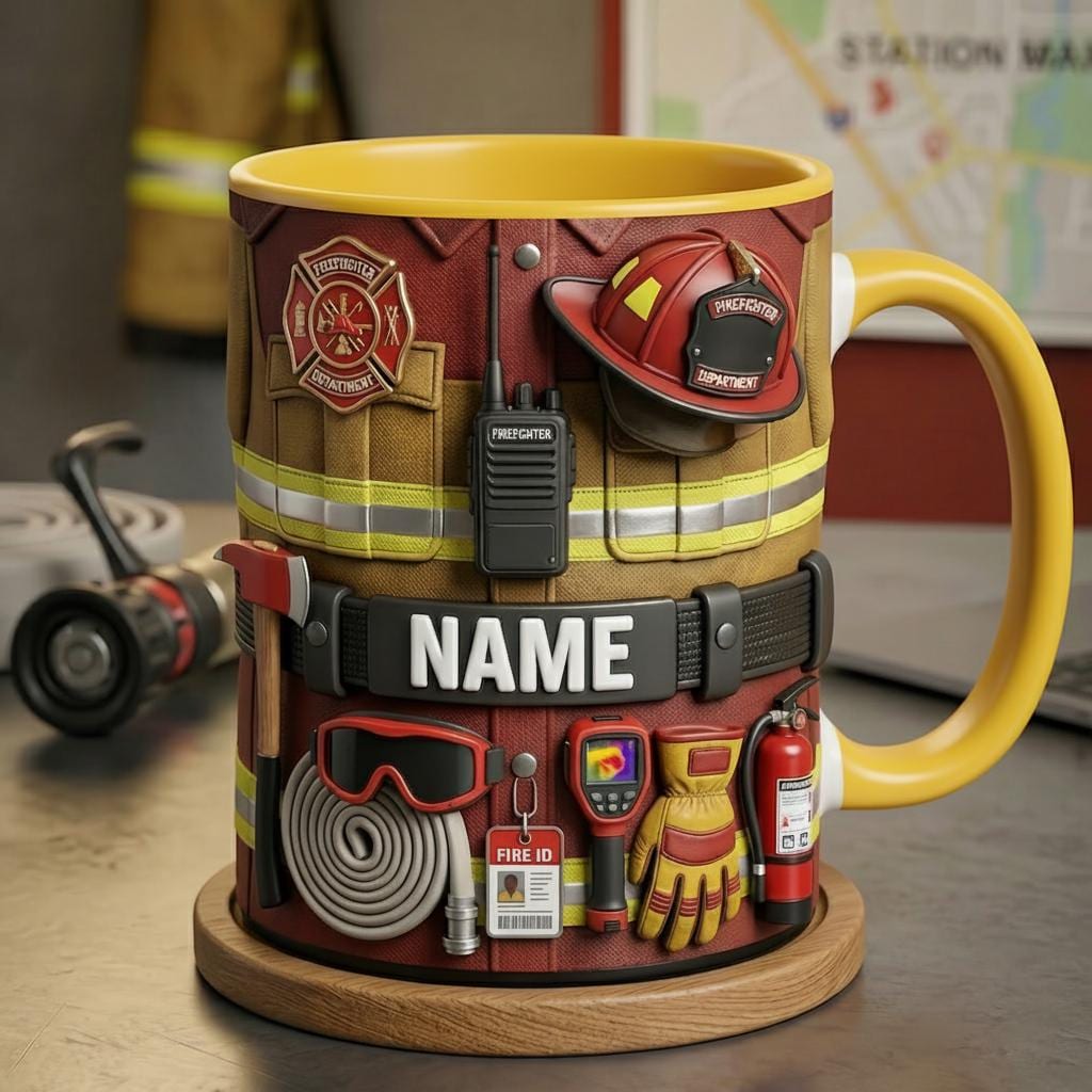 Personalized Firefighter Mug 3D, Custom Name Cup, Faux 3D Effect (11oz or 15oz)