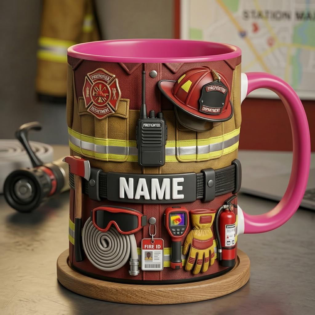 Personalized Firefighter Mug 3D, Custom Name Cup, Faux 3D Effect (11oz or 15oz)