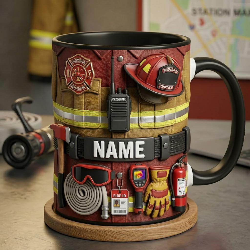Personalized Firefighter Mug 3D, Custom Name Cup, Faux 3D Effect (11oz or 15oz)