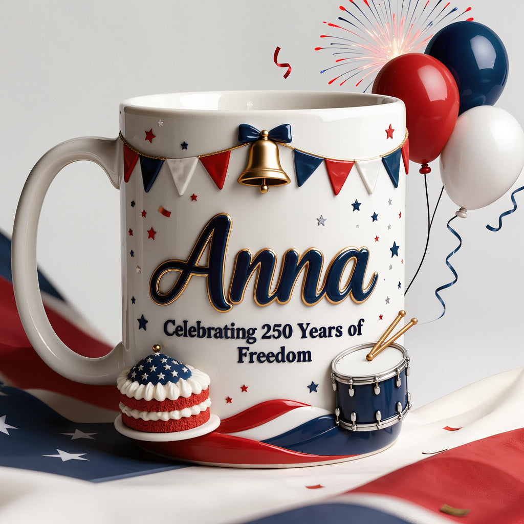Personalized 4th of July Mug Custom Name Patriotic Coffee Cup Independence Day Gift USA Freedom Celebration Mug