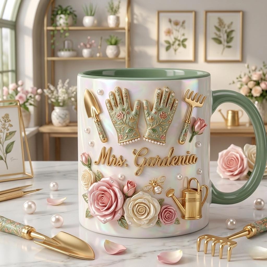 Personalized Gardening Mug with Name, Custom Garden Lover Coffee Mug, Floral Gift for Women, Cute Garden Tools Gift Cup