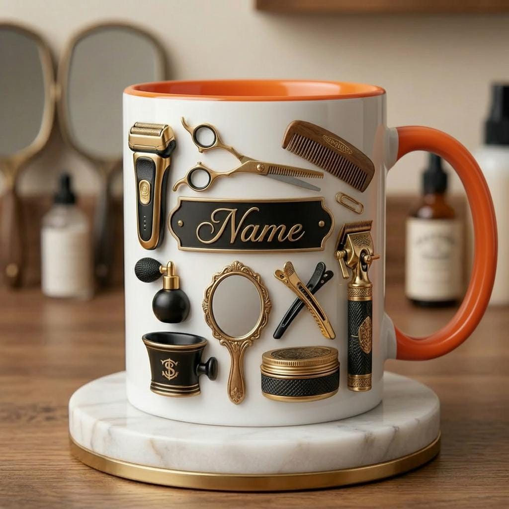 Personalized Hairstylist Mug 3D, Creative Salon Life Gift, Custom Name Coffee Cup, Faux 3D Effect Mug