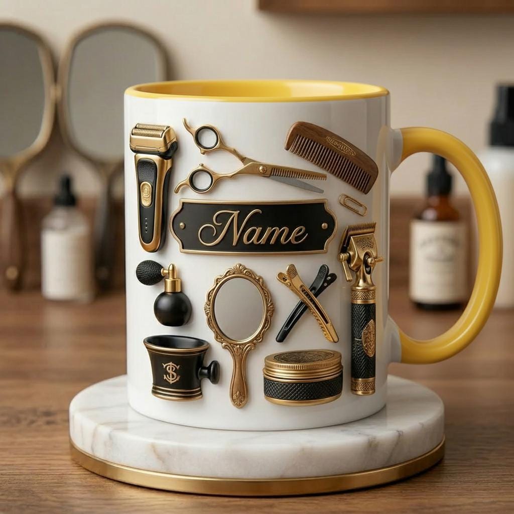 Personalized Hairstylist Mug 3D, Creative Salon Life Gift, Custom Name Coffee Cup, Faux 3D Effect Mug