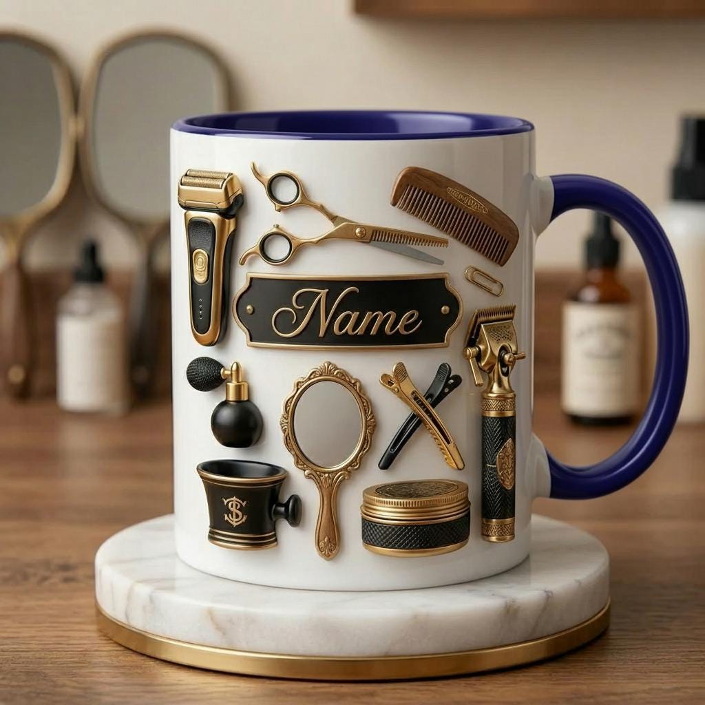 Personalized Hairstylist Mug 3D, Creative Salon Life Gift, Custom Name Coffee Cup, Faux 3D Effect Mug