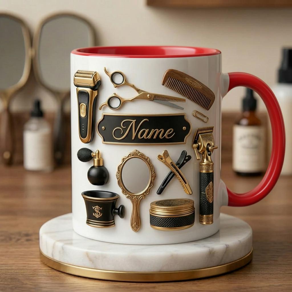 Personalized Hairstylist Mug 3D, Creative Salon Life Gift, Custom Name Coffee Cup, Faux 3D Effect Mug