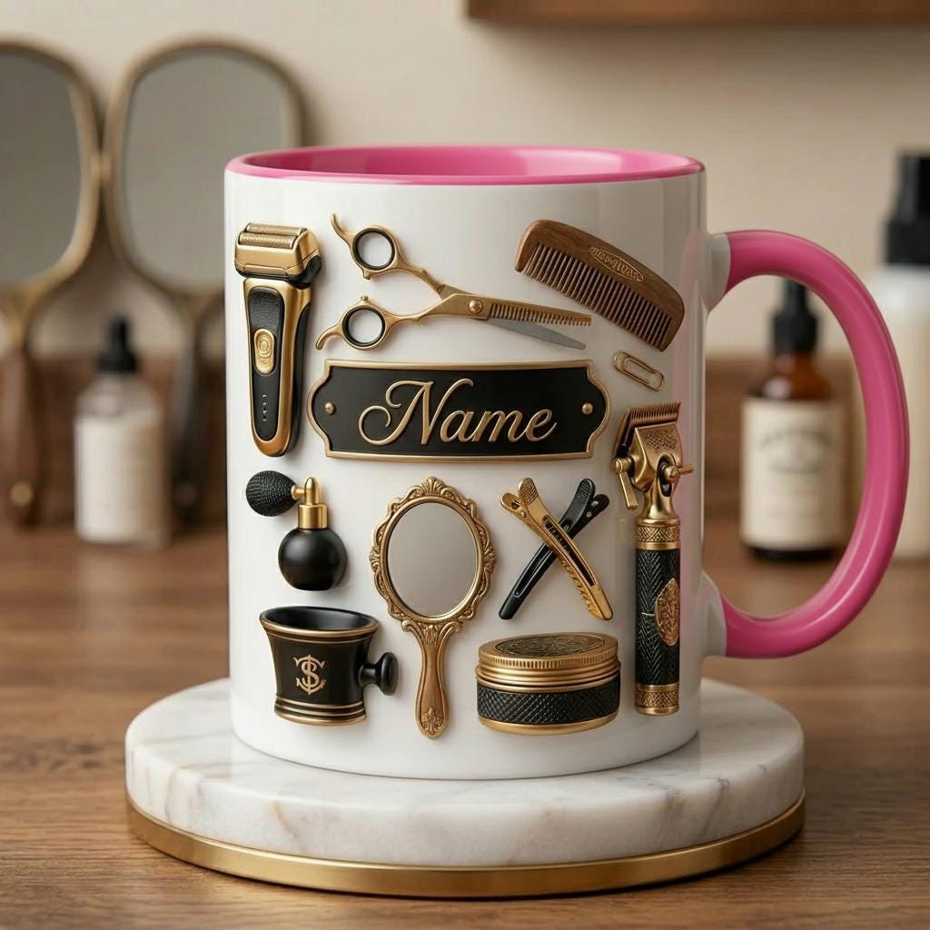 Personalized Hairstylist Mug 3D, Creative Salon Life Gift, Custom Name Coffee Cup, Faux 3D Effect Mug