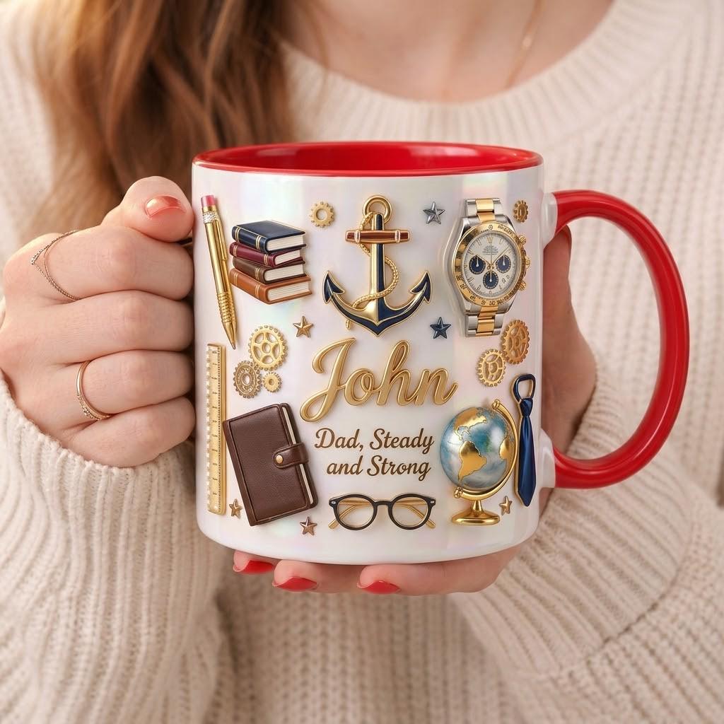 Personalized Dad Ceramic Mug, Custom Strong Hands Kind Heart Cup, Father Keepsake Gift