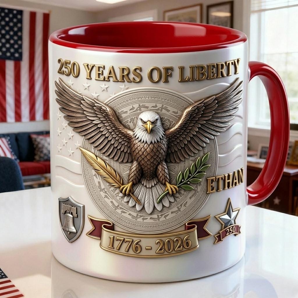 Personalized 250 Years of Liberty Mug, Custom American Eagle Mug with Name, USA Patriotic Coffee Cup, Independence Day Gift 1776-2026