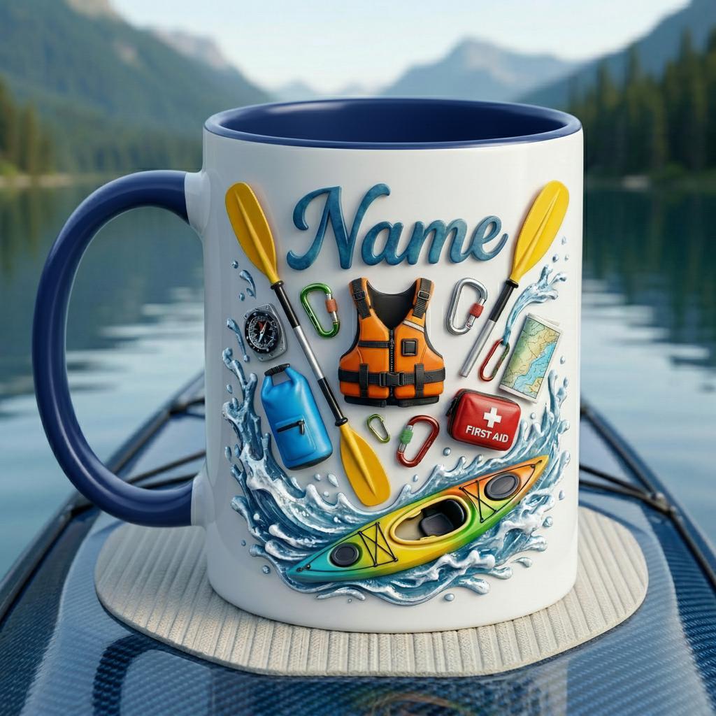 Personalized Kayaking Mug 3D, Custom Name Coffee Cup, Outdoor Adventure Lover Gift