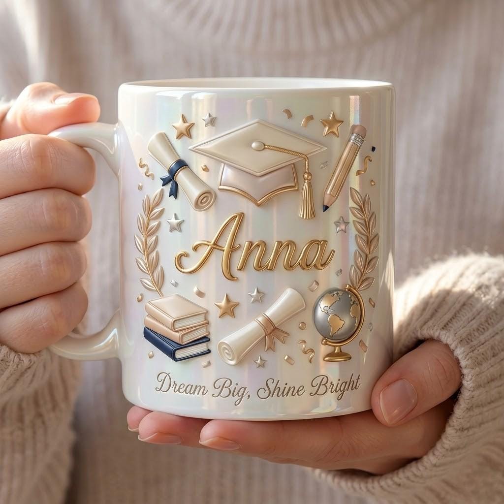 Personalized Graduation Ceramic Mug, Custom Dream Big Shine Bright Cup, Graduate Gift