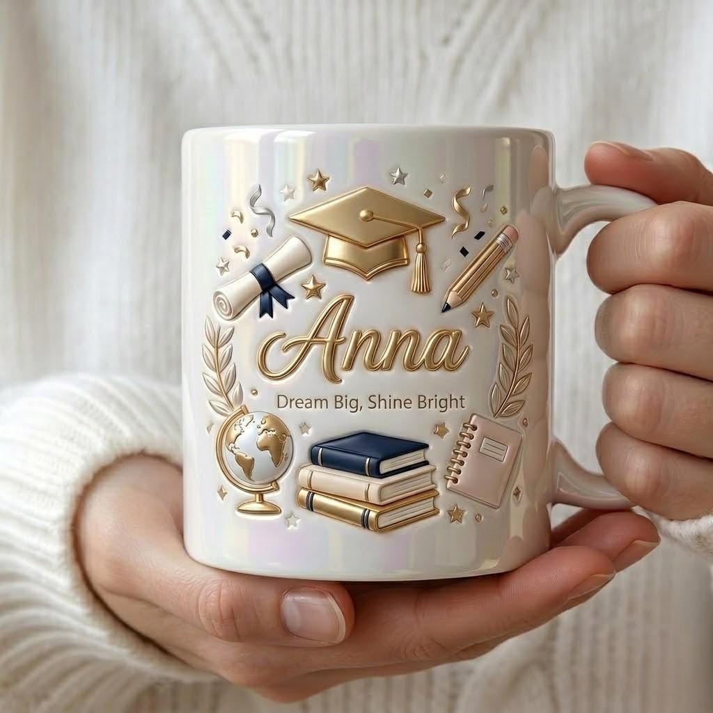 Personalized Graduation Ceramic Mug, Custom Dream Big Shine Bright Cup, Graduate Gift