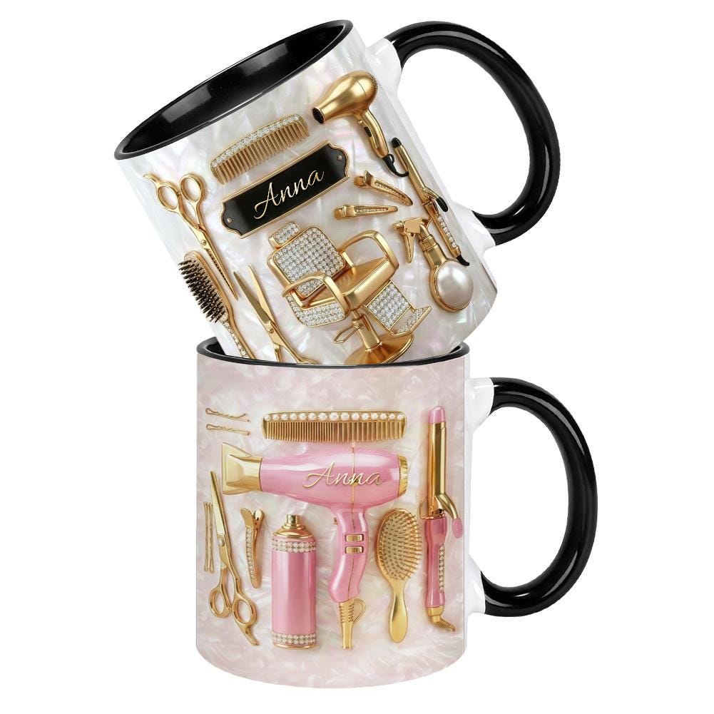 Personalized Hairstylist Mug, Custom Name Hairstylist Accent Mug, Custom Name Salon Coffee Cup, 2D Flat
