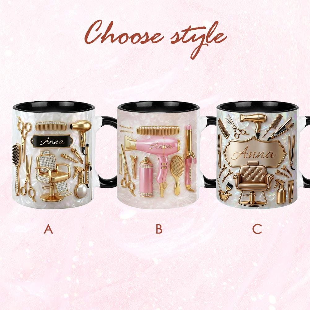 Personalized Hairstylist Mug, Custom Name Hairstylist Accent Mug, Custom Name Salon Coffee Cup, 2D Flat