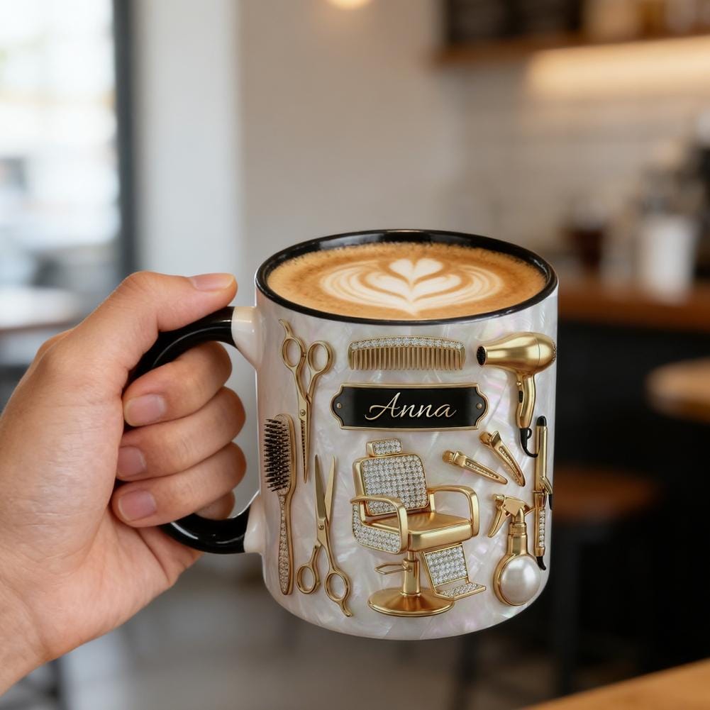 Personalized Hairstylist Mug, Custom Name Hairstylist Accent Mug, Custom Name Salon Coffee Cup, 2D Flat