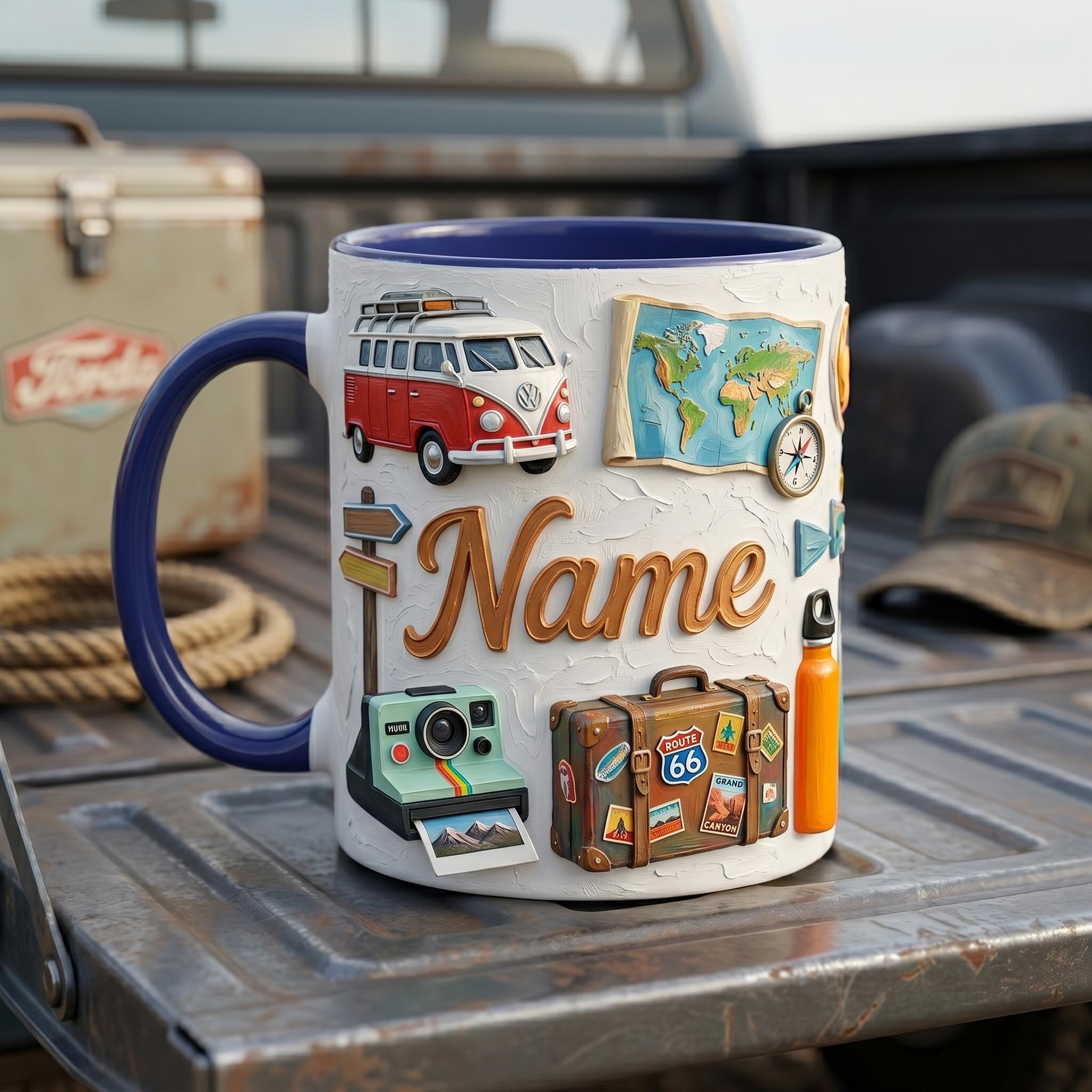 Road Trip Mug 3D, Faux Oil Painting Effect, Scenic Route Coffee Cup, Travel Gift, Wanderlust Mug