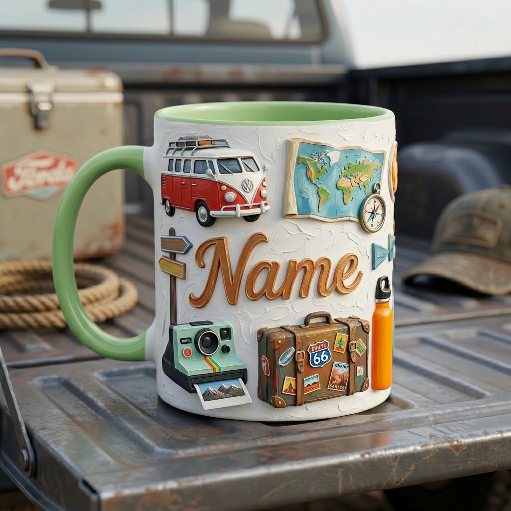 Road Trip Mug 3D, Faux Oil Painting Effect, Scenic Route Coffee Cup, Travel Gift, Wanderlust Mug