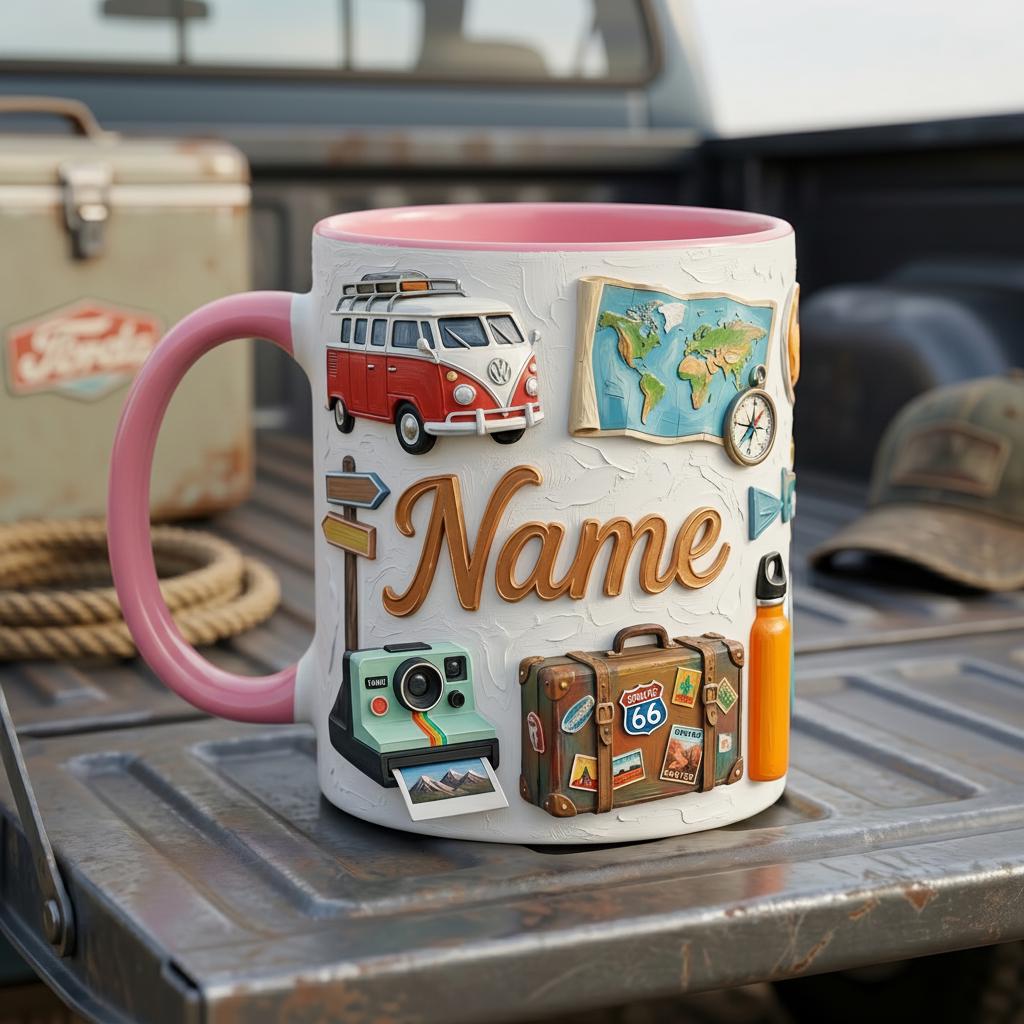 Road Trip Mug 3D, Faux Oil Painting Effect, Scenic Route Coffee Cup, Travel Gift, Wanderlust Mug