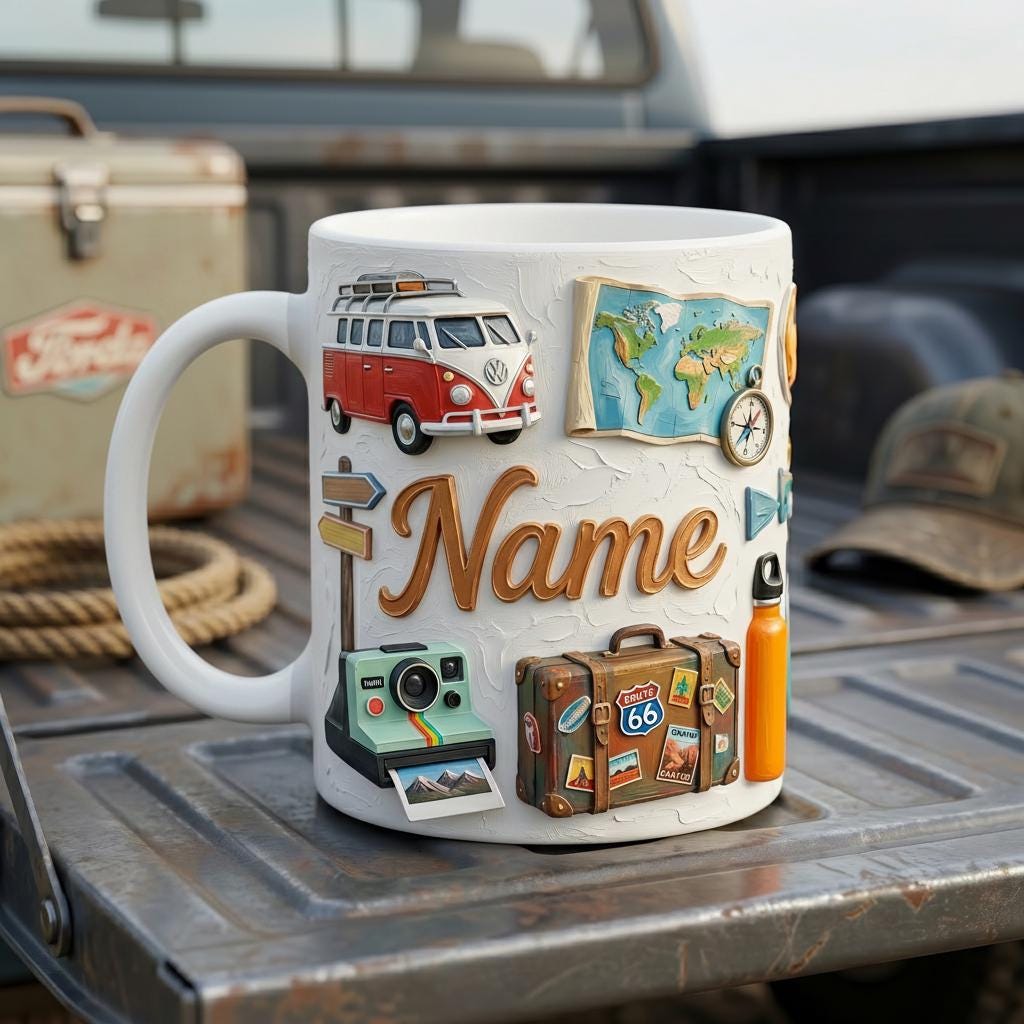 Road Trip Mug 3D, Faux Oil Painting Effect, Scenic Route Coffee Cup, Travel Gift, Wanderlust Mug