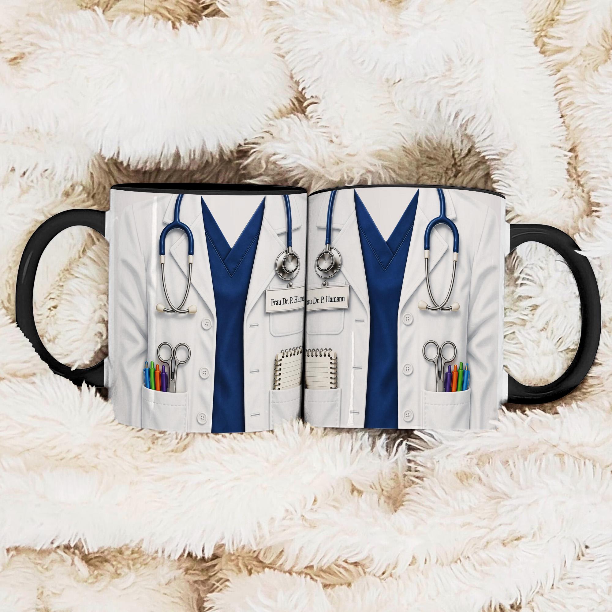 Personalized Doctor Mug Gift, Custom Name Medical Coffee Cup, Stethoscope Scrubs Design, Gift for Doctor Her
