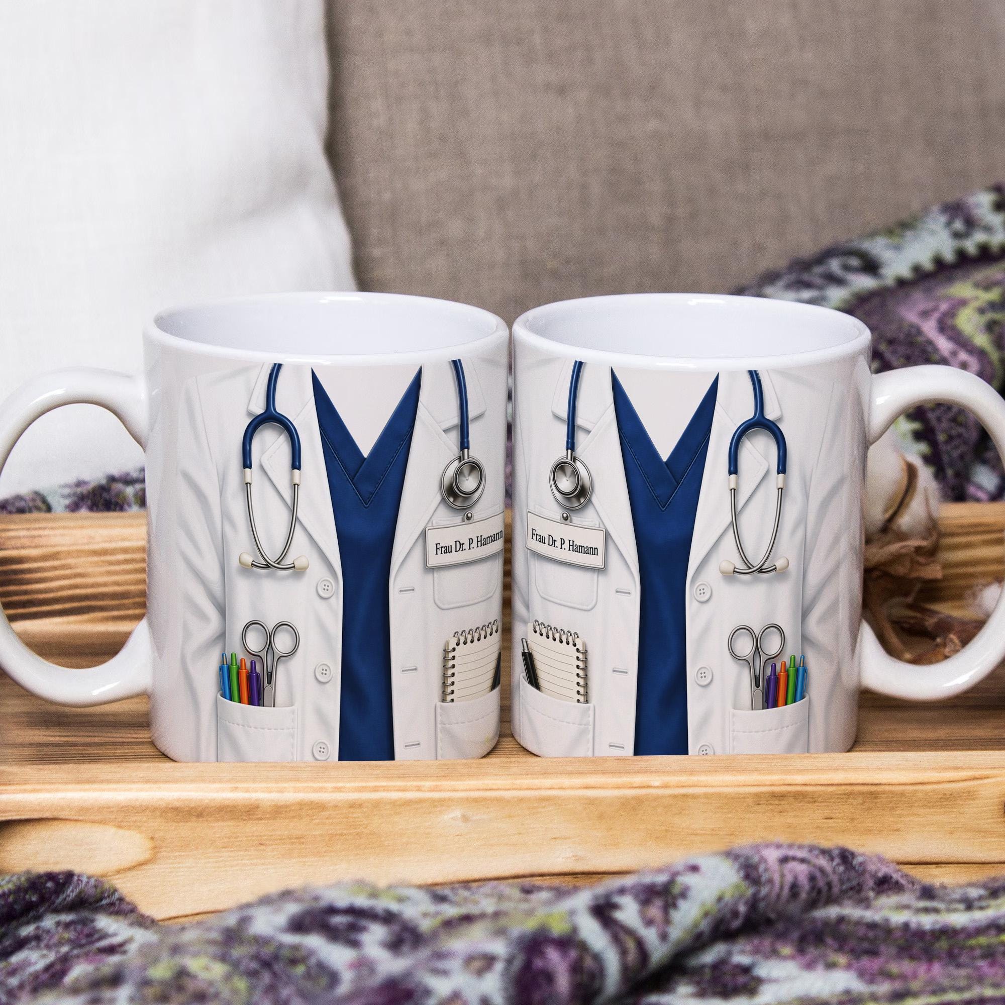 Personalized Doctor Mug Gift, Custom Name Medical Coffee Cup, Stethoscope Scrubs Design, Gift for Doctor Her