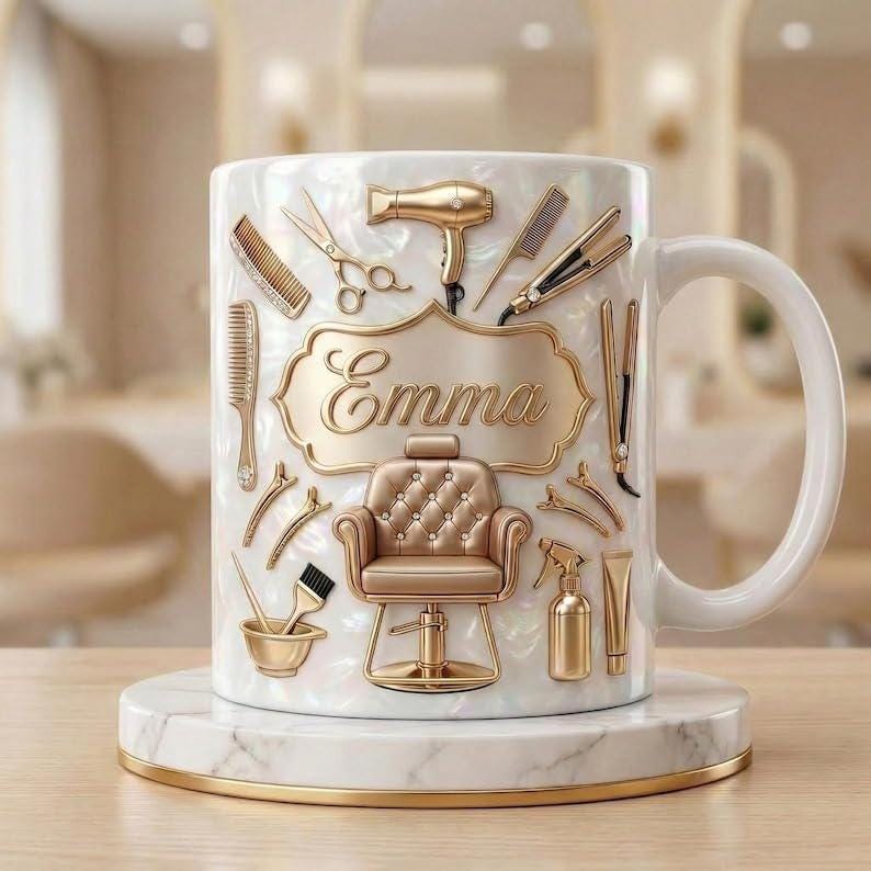 Personalized Hair Stylist 3D Effect Coffee Mug , Custom Hairdresser Coffee Cup, Gift for Salon Owner, Birthday Gift for Her, Grad Gifts