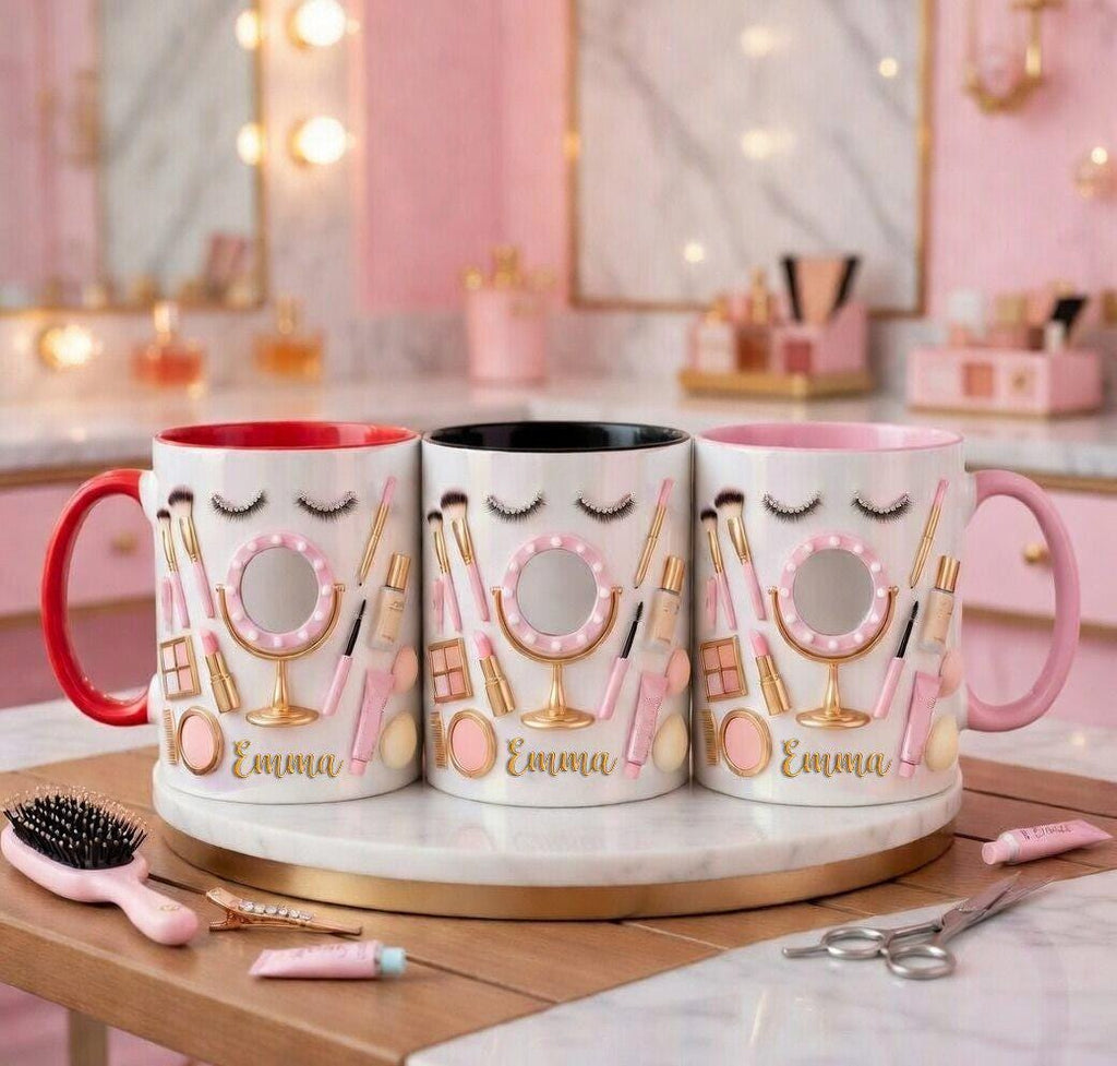 Personalized Makeup Artist Faux 3D Effect Mug, Beauty Lover Gift, 2D Flat