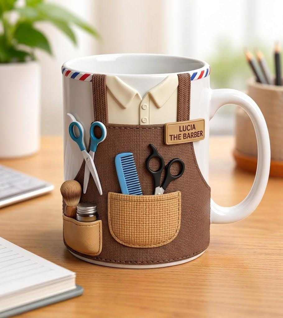 Personalized Barber Mug Custom Hairstylist Cup 3D Apron Illusion Design Hairdresser Gift Men Women Barber Shop Decor Gift For Hair Stylist