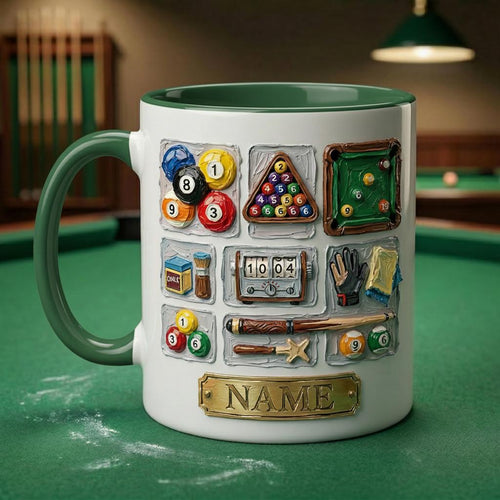 3D Billiard Mug, Vintage Pool Player Gift, Artistic Oil Painting Coffee Cup