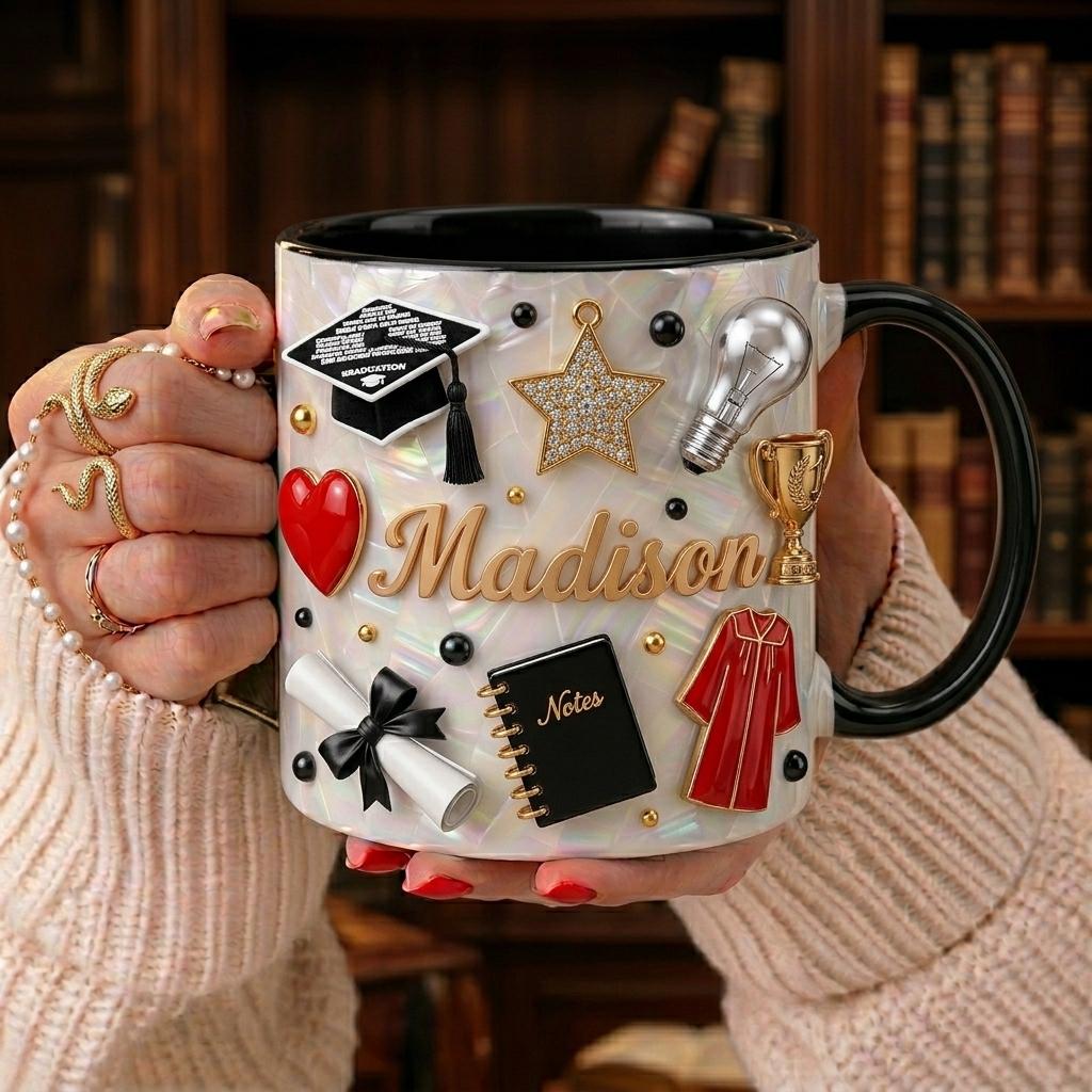 Personalized Graduation Mug with Name, Custom Name Grad Coffee Mug, Class of 2026 Gift, Congrats Graduate Cup, Achievement Gift