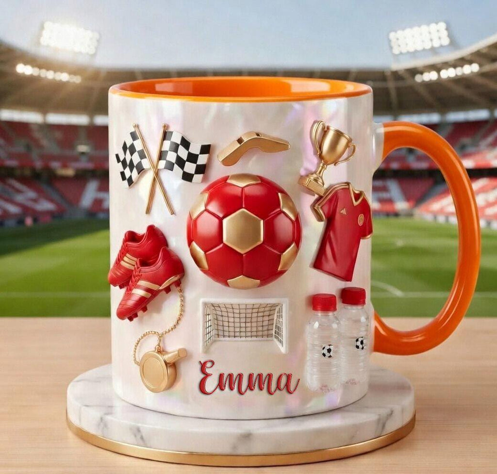 Personalized Soccer Faux 3D Effect Mug, Crystal Style Soccer Icons, Gift For Fan