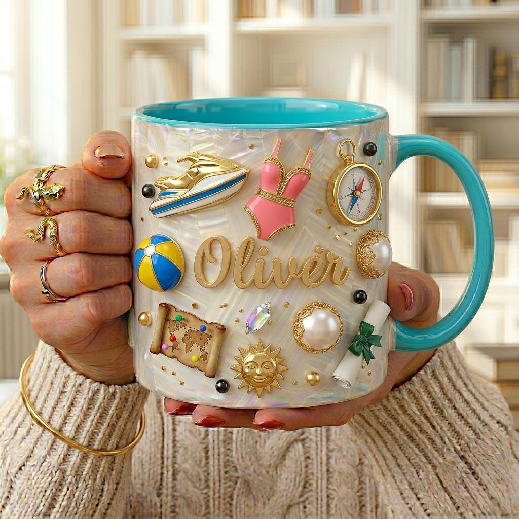 Personalized Travel Mug with Name, Vacation Gift for Him Her, Summer Adventure Coffee Cup, Custom Beach Travel Lover Mug