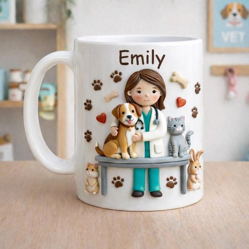 Personalized Veterinarian Mug, Custom DVM Name Coffee Cup, Cute Vet Gift for Animal Doctor, Veterinary Appreciation