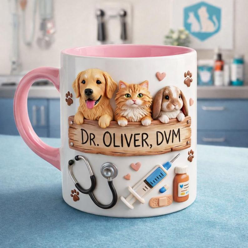 Personalized Veterinarian Mug, Custom DVM Name Coffee Cup, Cute Vet Gift for Animal Doctor, Veterinary Appreciation