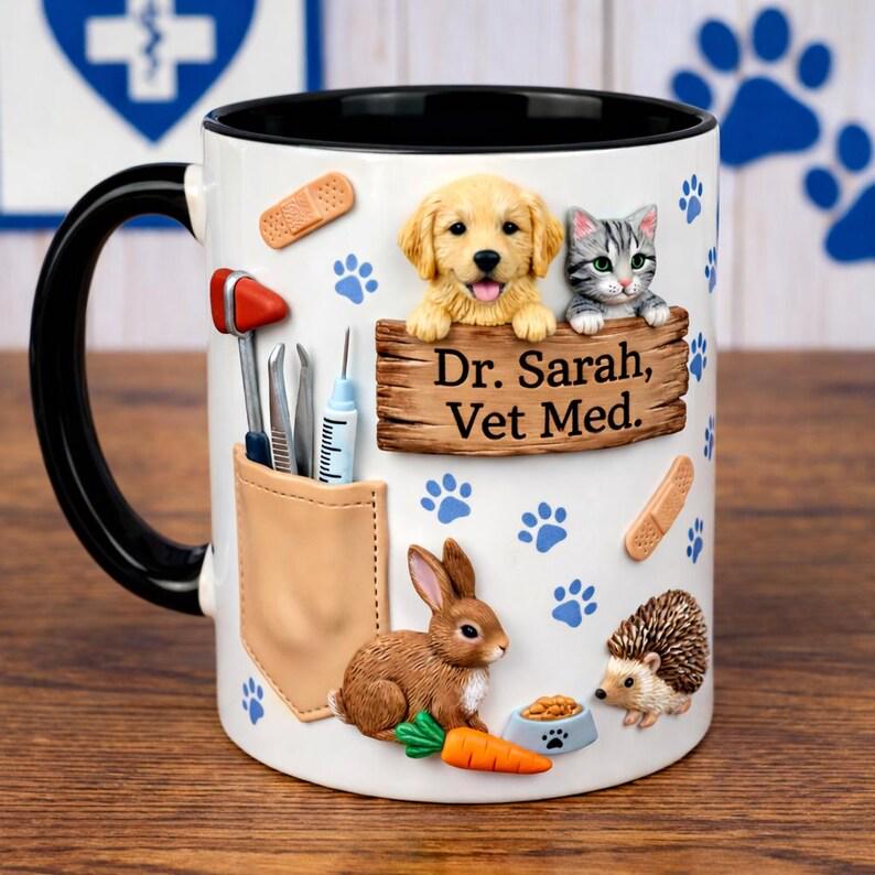 Personalized Veterinarian Mug, Custom DVM Name Coffee Cup, Cute Vet Gift for Animal Doctor, Veterinary Appreciation