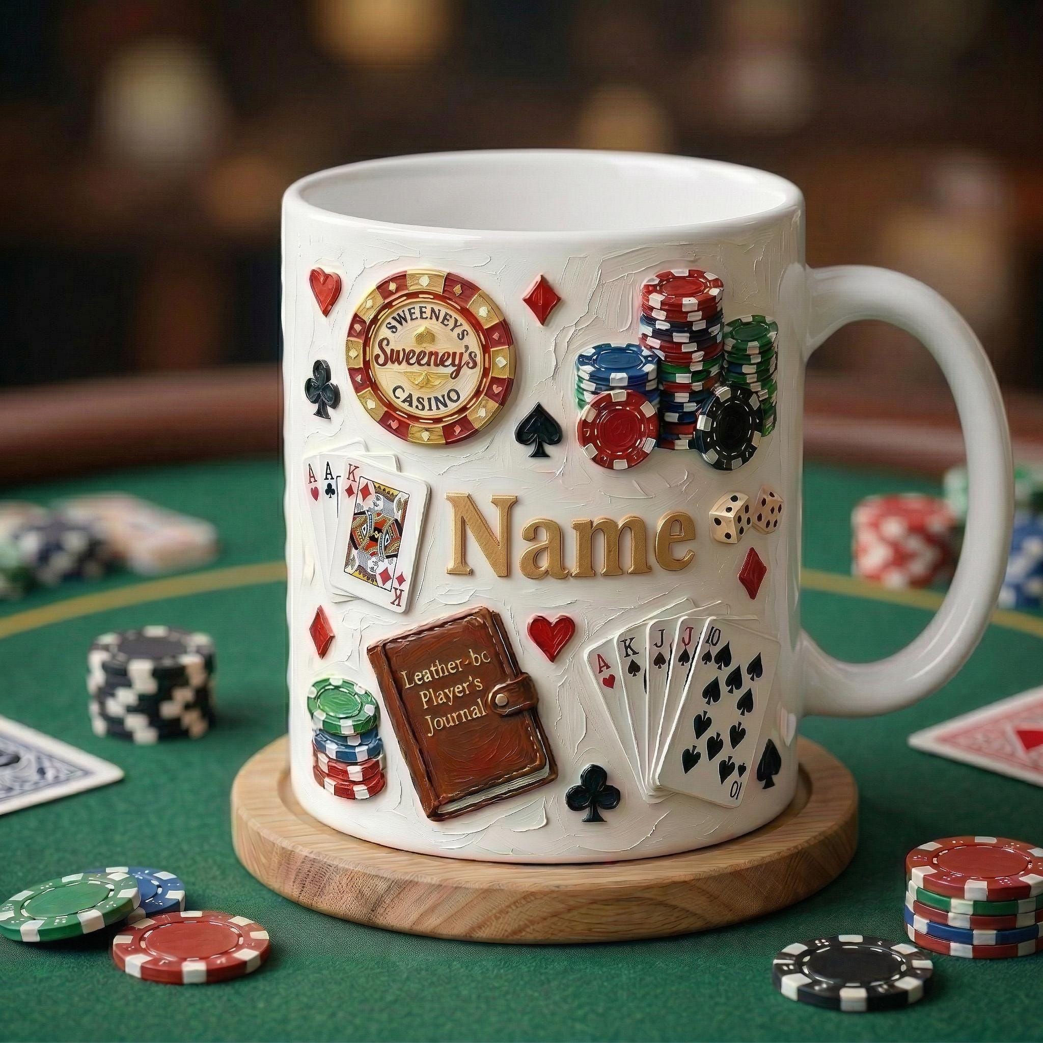 Personalized Poker Mug, Casino Style Coffee Cup, Oil Painting Effect, Card Game Player Gift