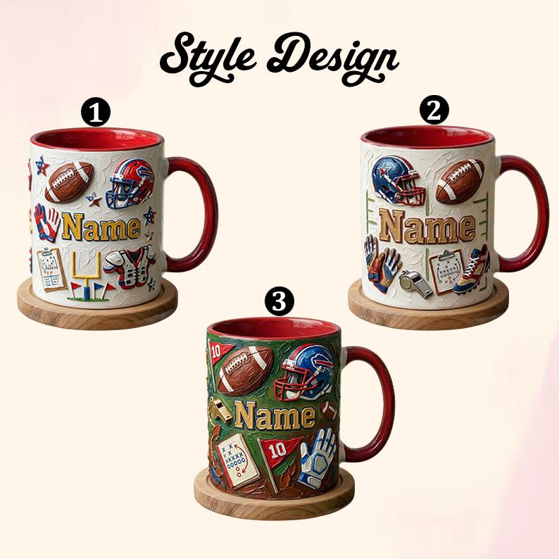 Personalized Football Mug, 3D Game Day Coffee Cup, Oil Painting Effect