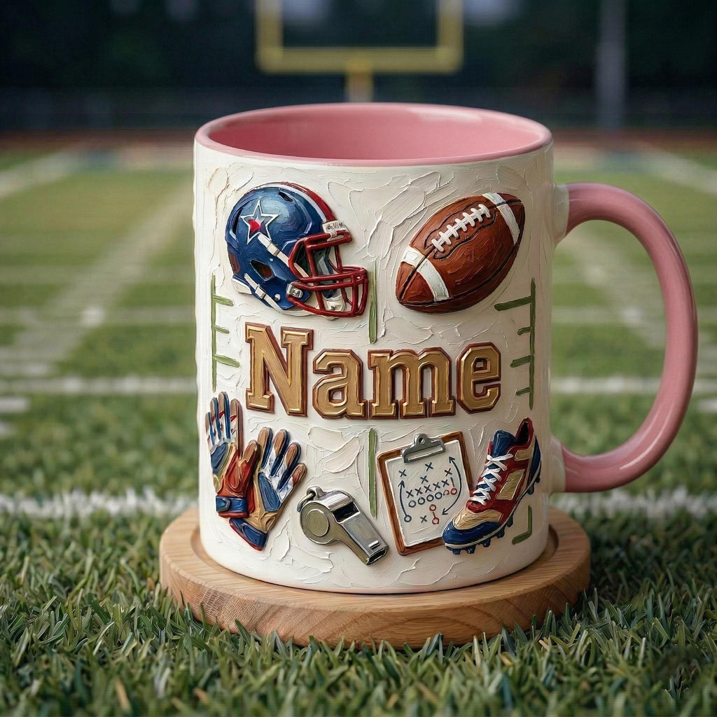 Personalized Football Mug, 3D Game Day Coffee Cup, Oil Painting Effect