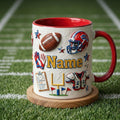 Personalized Football Mug, 3D Game Day Coffee Cup, Oil Painting Effect