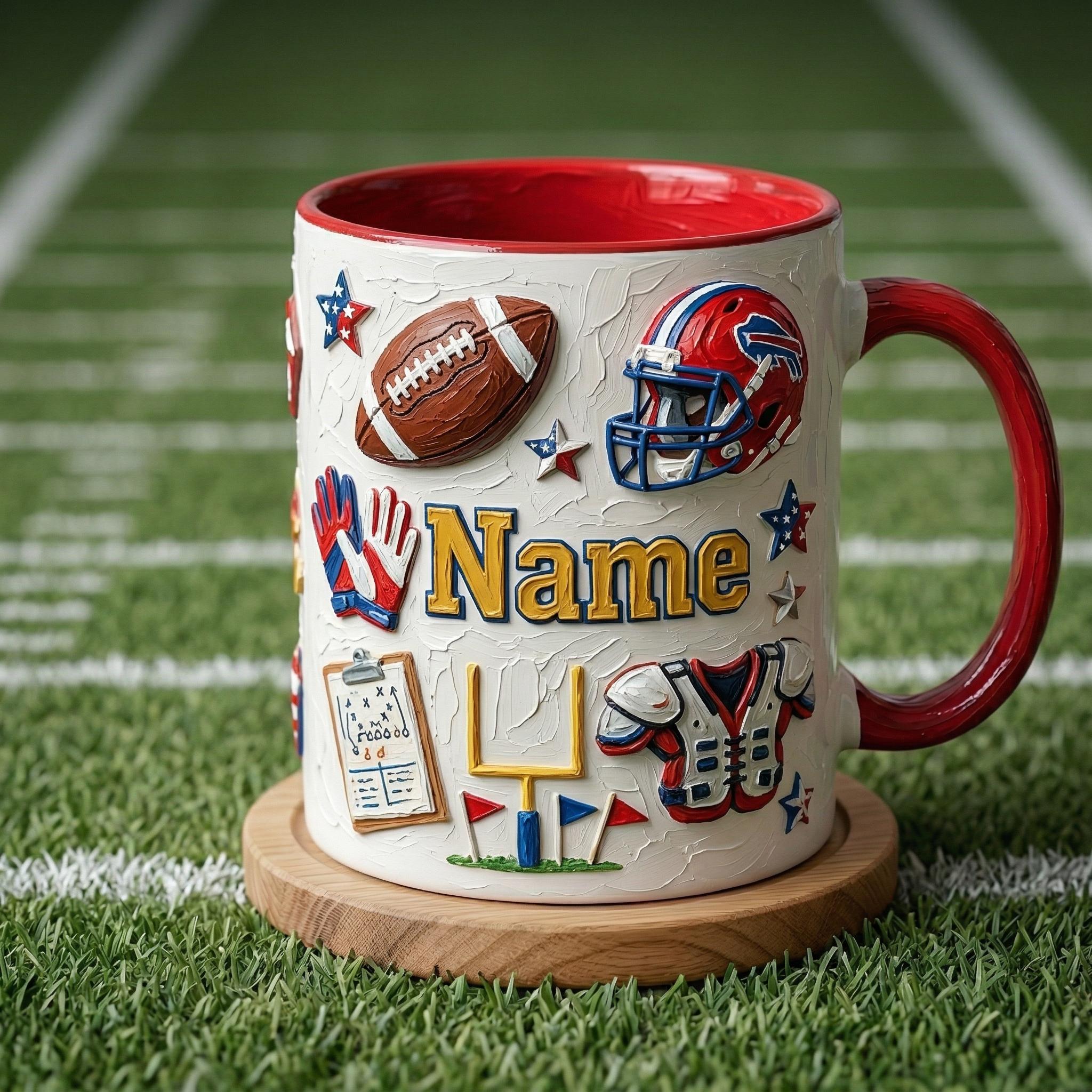 Personalized Football Mug, 3D Game Day Coffee Cup, Oil Painting Effect