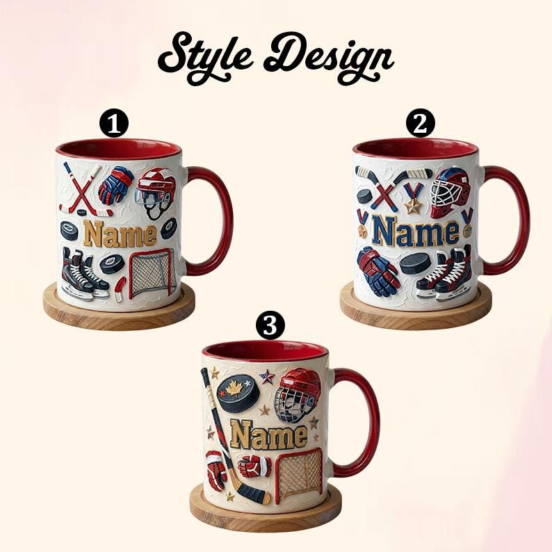 Personalized Ice Hockey Mug 3D, Hockey Fan Gift, Oil Painting Effect Coffee Cup