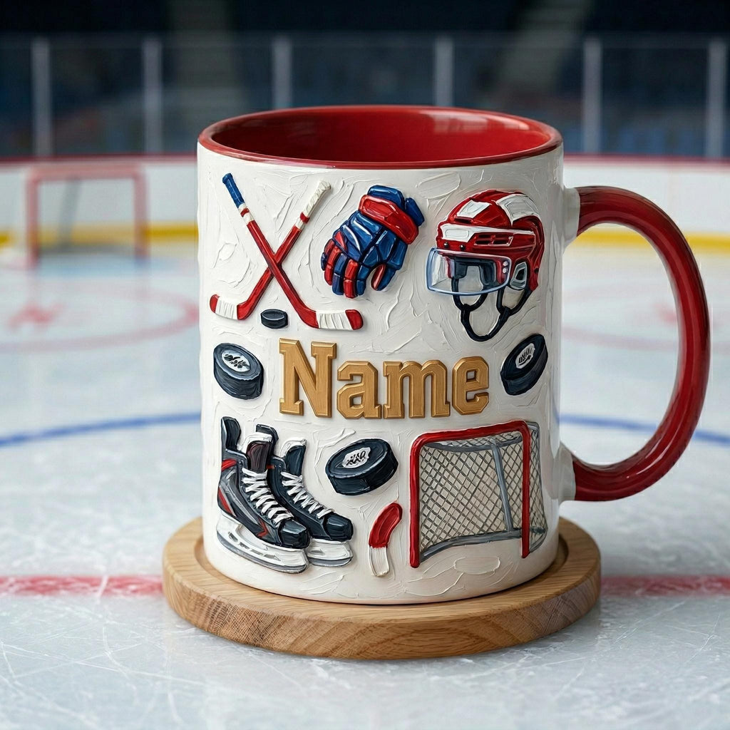 Personalized Ice Hockey Mug 3D, Hockey Fan Gift, Oil Painting Effect Coffee Cup