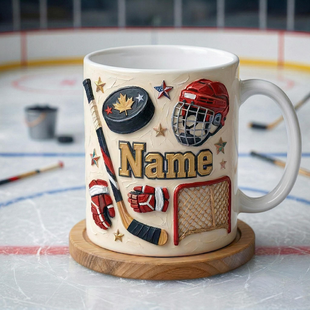 Personalized Ice Hockey Mug 3D, Hockey Fan Gift, Oil Painting Effect Coffee Cup