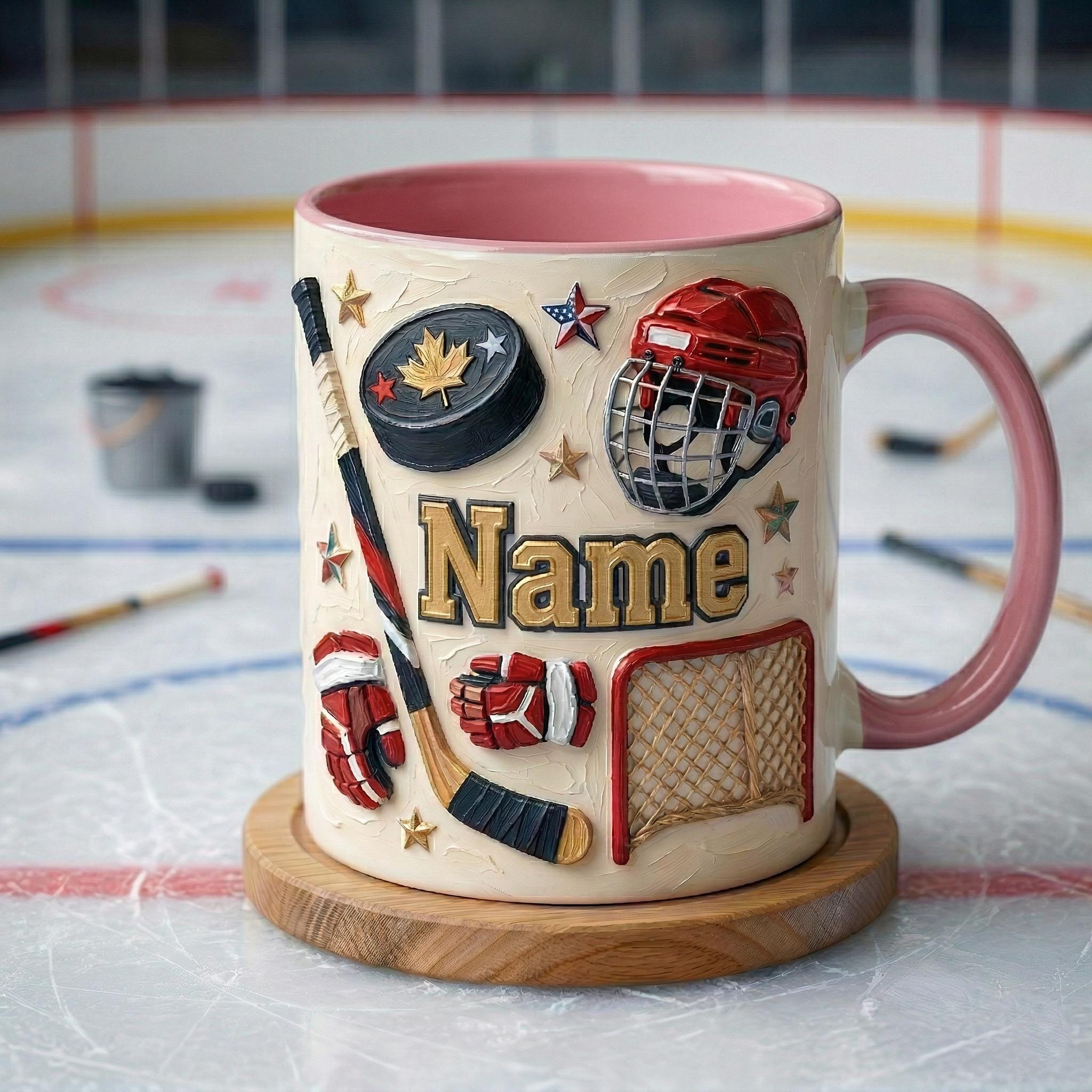 Personalized Ice Hockey Mug 3D, Hockey Fan Gift, Oil Painting Effect Coffee Cup