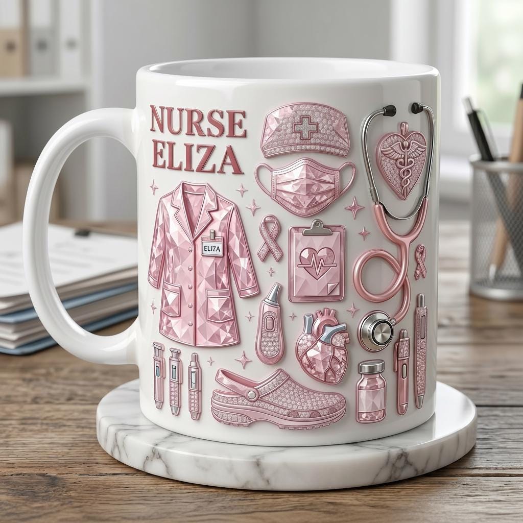 Personalized Nurse Life 3D Embossed Ceramic Mug, Nurse Gift, Coffee Cup