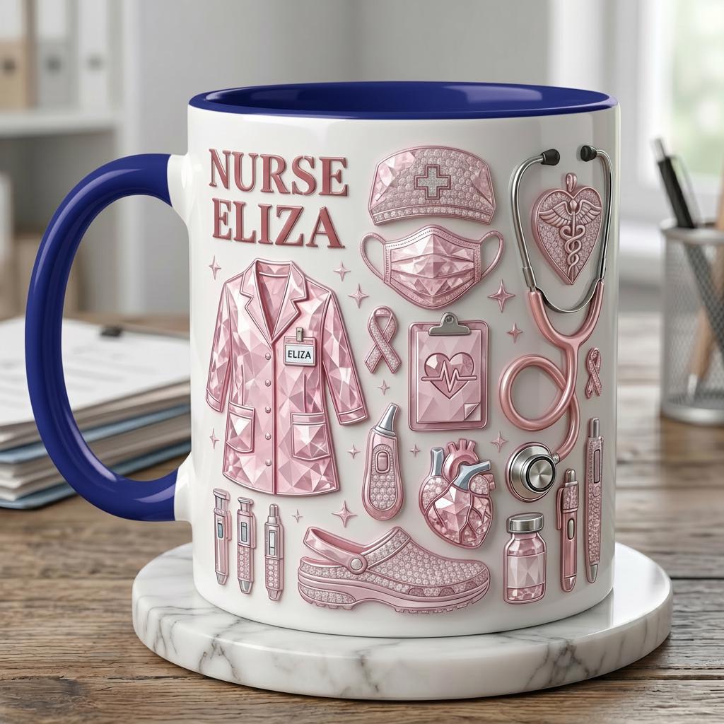 Personalized Nurse Life 3D Embossed Ceramic Mug, Nurse Gift, Coffee Cup