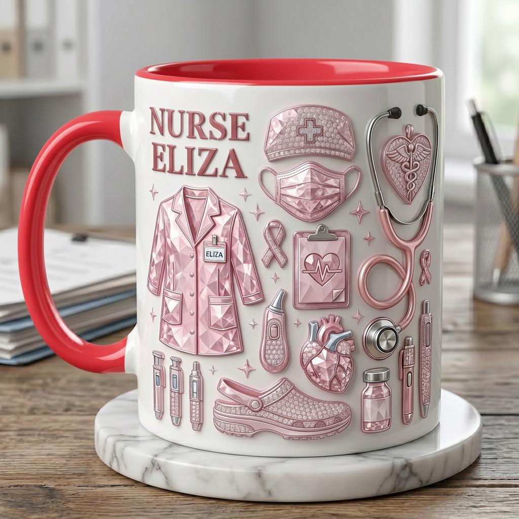 Personalized Nurse Life 3D Embossed Ceramic Mug, Nurse Gift, Coffee Cup