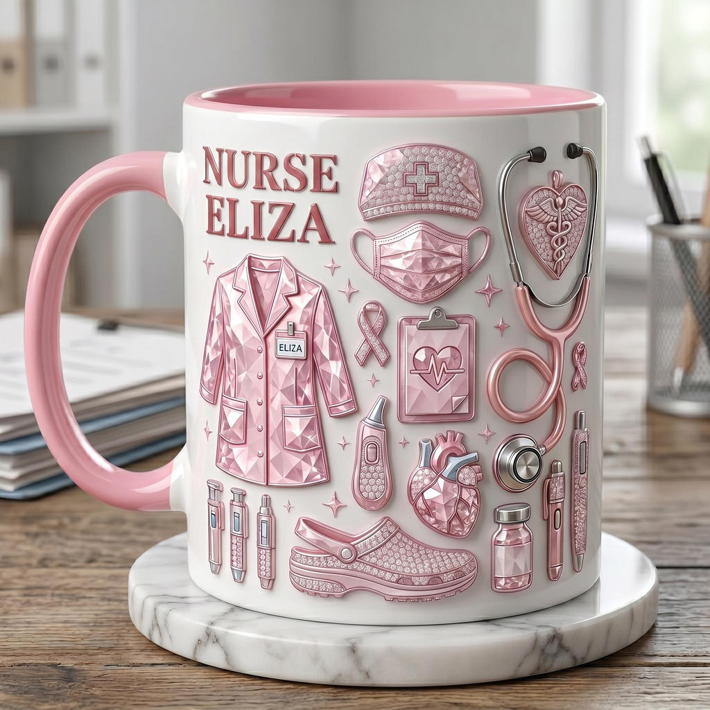 Personalized Nurse Life 3D Embossed Ceramic Mug, Nurse Gift, Coffee Cup
