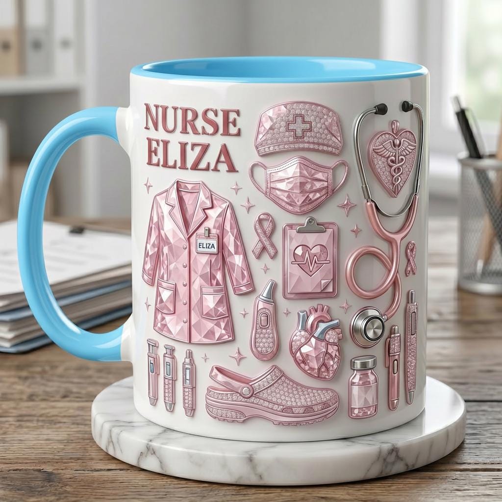 Personalized Nurse Life 3D Embossed Ceramic Mug, Nurse Gift, Coffee Cup